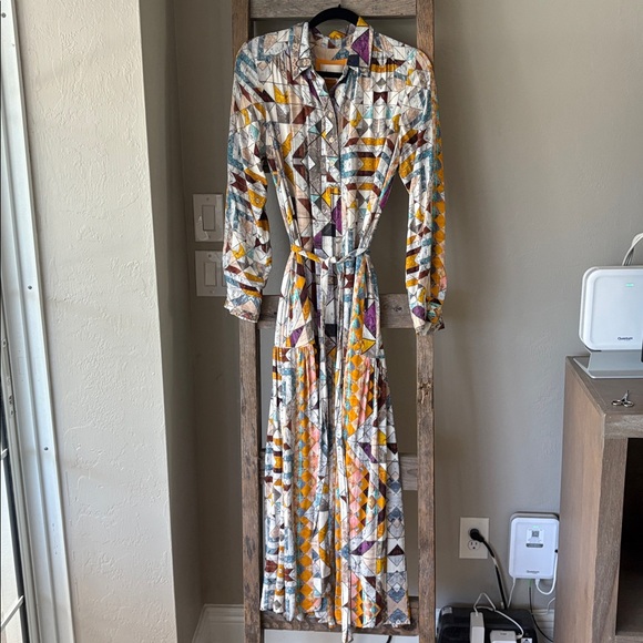 Anthropologie Flounced Abstract Multicolor Maxi Dress Medium - Picture 5 of 8